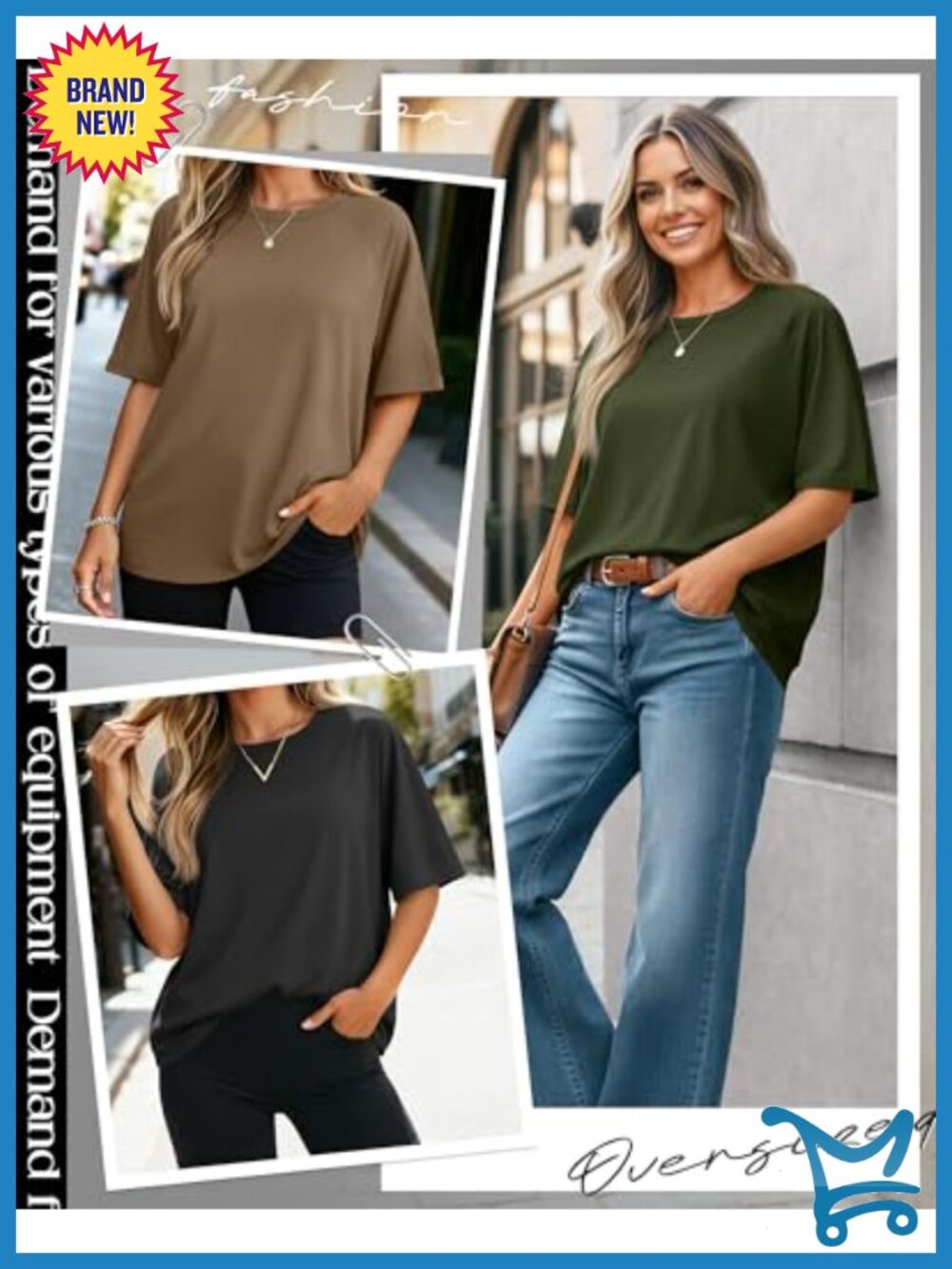 3 Pack Oversized Womens T Shirts Crew Neck Loose Fit Cotton Blend Tees - Picture 3 of 6